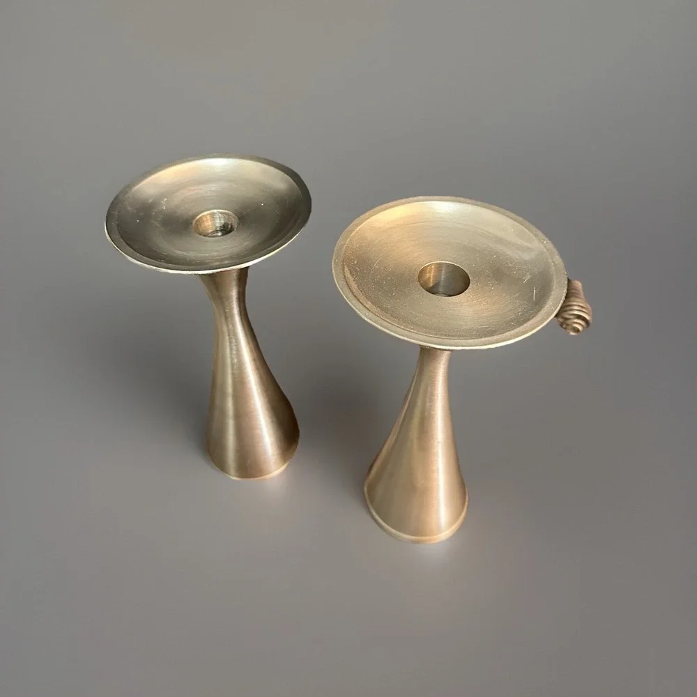 Pair Vintage MCM Candle Holders Brushed Silver‎ Matte Metal Finish 8